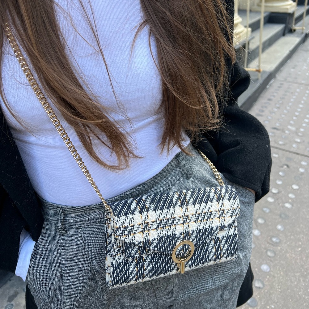 Sandro Yza Mini Tweed White/Blue/Gold Crossbody Bag